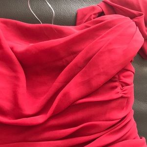 wine ruched draped chiffon dress